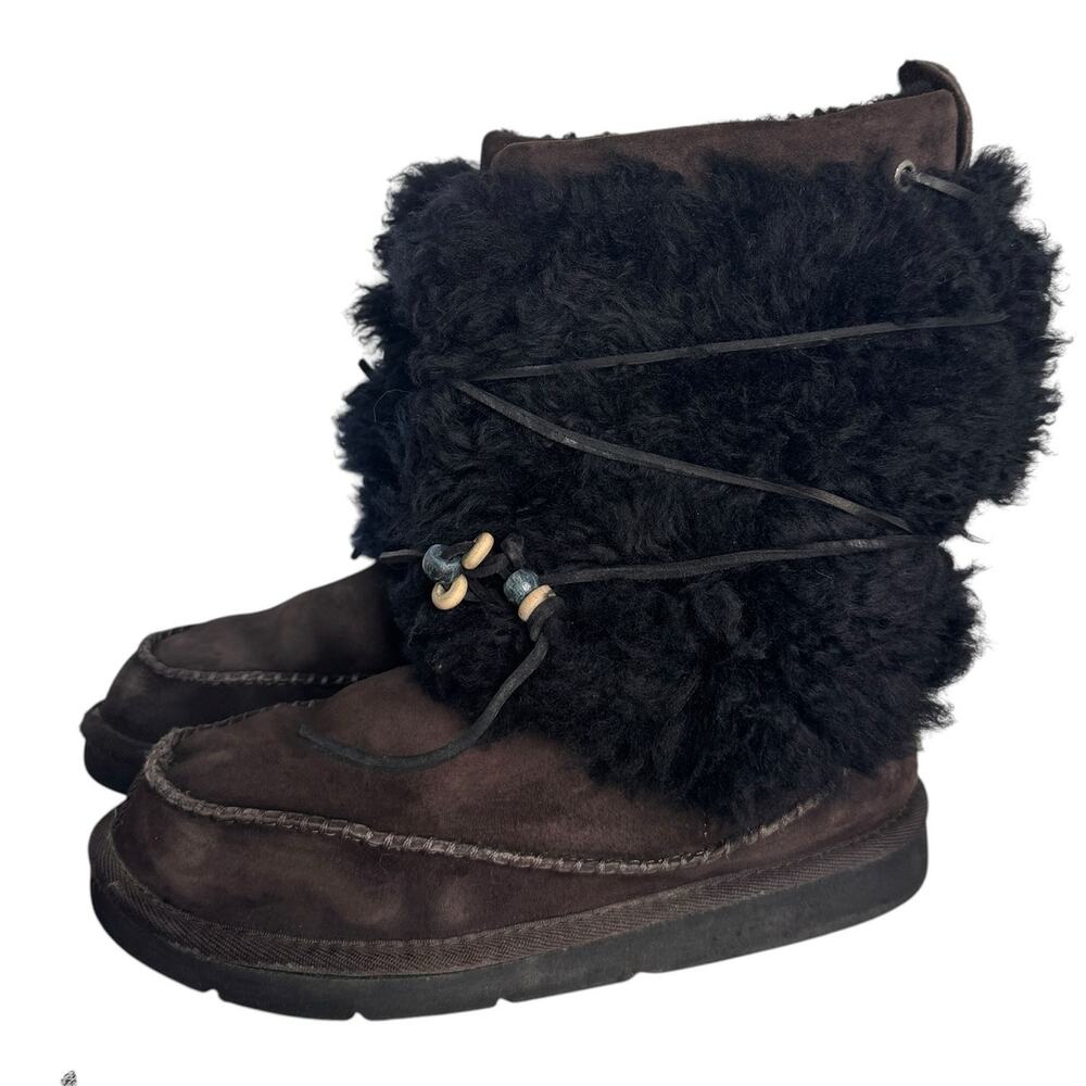 UGG Australia Rainier 5189 Eskimo Mongolian Sheepskin Beaded Boots Brown 6.5